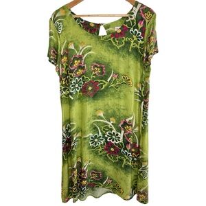 Jams World Hula Moon Hawaiian Floral Short Sleeve Shift Dress Size Large Green